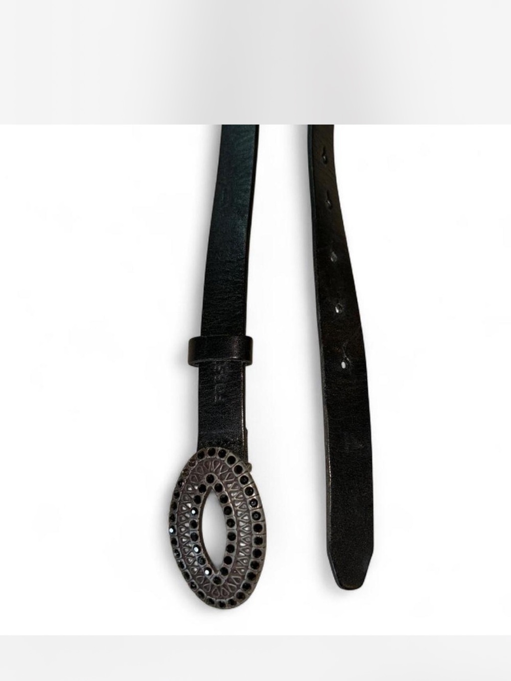 Fossil Black Leather Women's Belt with Oval Studded Buckle